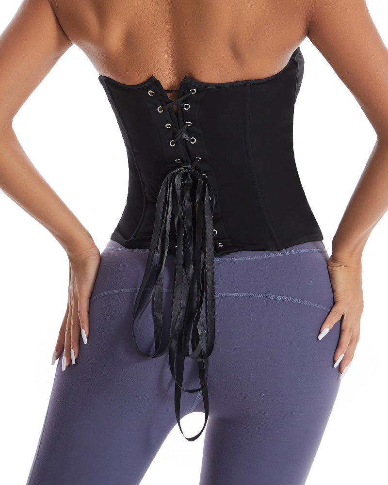 Women's Satin Vertical Bone Lace Up Tummy Control Push up Overbust Corset Top