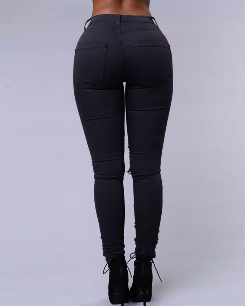 High-waist Stretch Ripped Skinny Jeans