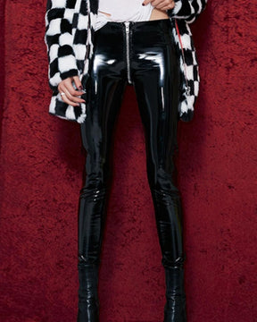 Patent Leather Leggings Zipper Crotch Leather Pants for Curvy Women