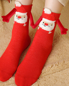 Christmas Pattern Cartoon Magnetic Hands Socks Couple Unisex Mid Tube Cotton Socks