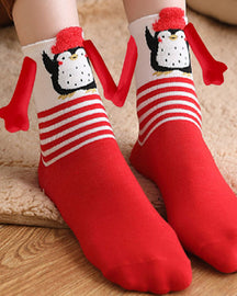 Christmas Pattern Cartoon Magnetic Hands Socks Couple Unisex Mid Tube Cotton Socks