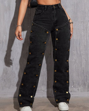 Hip Hop Detachable Multi-button Stitching Straight Cargo Jeans