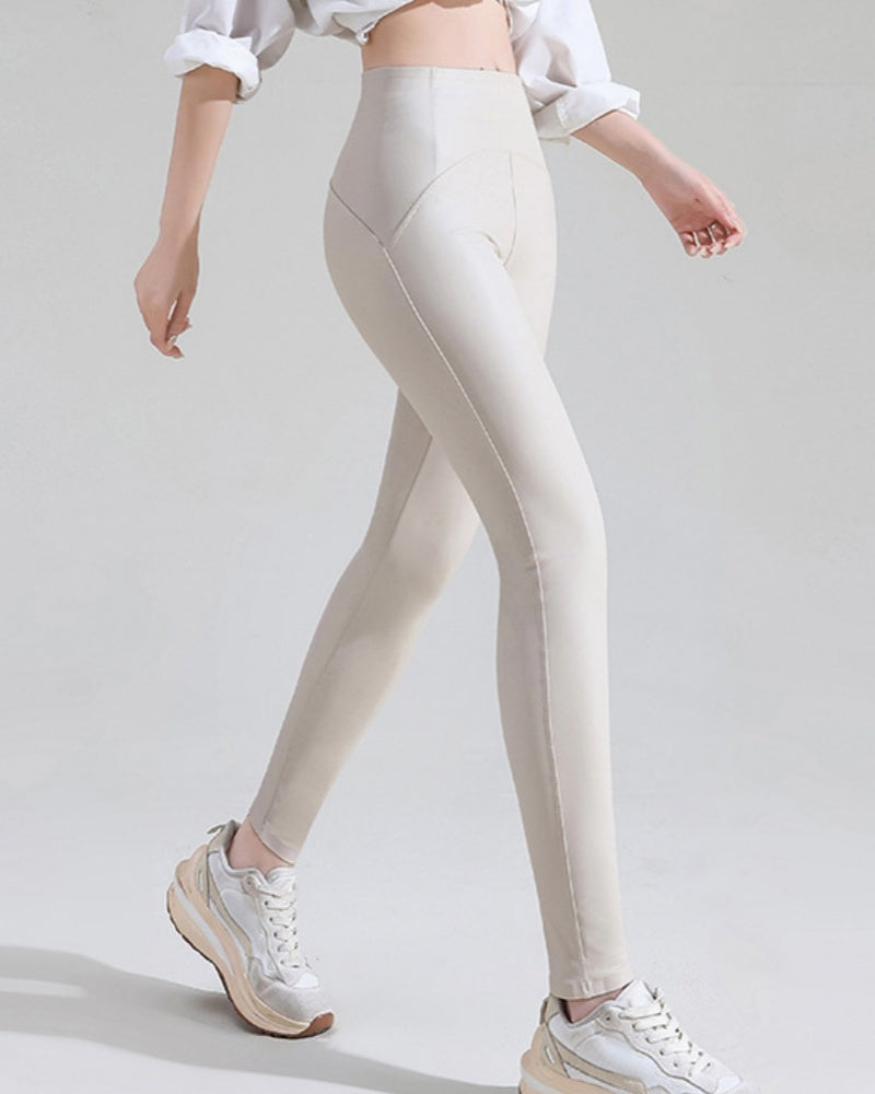 PU Leather Pants Thin Velvet Leggings High Waist Hip Lift Tights