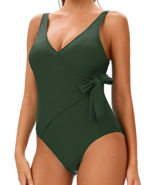 V-neck Backless Sleeveless Triangle One-piece Swimsuit for Hourglass Shape