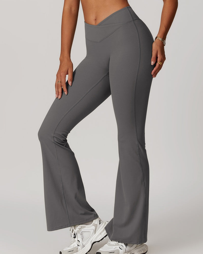 Crossover High Waist Hip Lift Nude Yoga Flared Pants