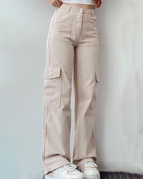 Women's Mid Rise Straight Wide Leg Cargo Jeans Casual Multiple Pockets Pants