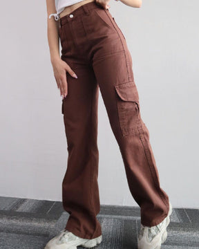 Pantalones vaqueros cargo rectos de talle medio para mujer, pantalones casuales con múltiples bolsillos