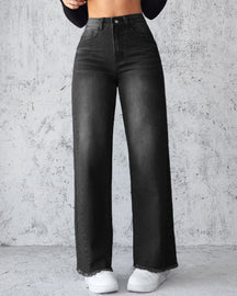 Elegant Non-stretch Straight-leg Wide-leg Jeans