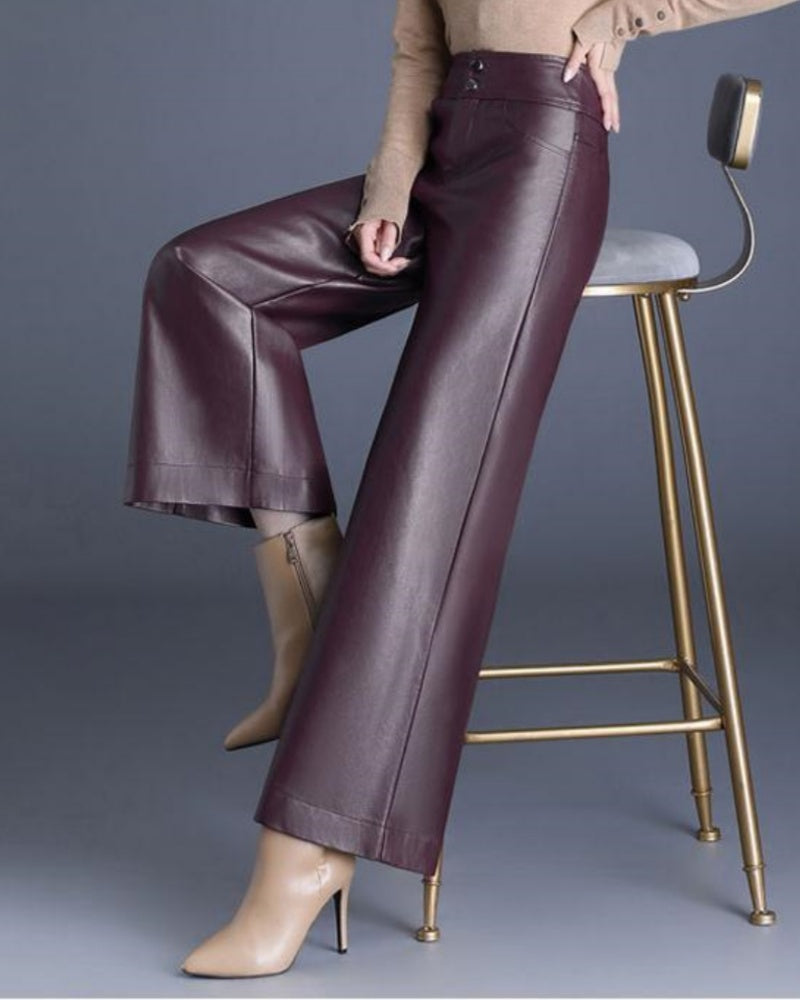 Autumn and Winter High Waist Loose Wide Leg Pants Versatile PU Leather Casual Pants