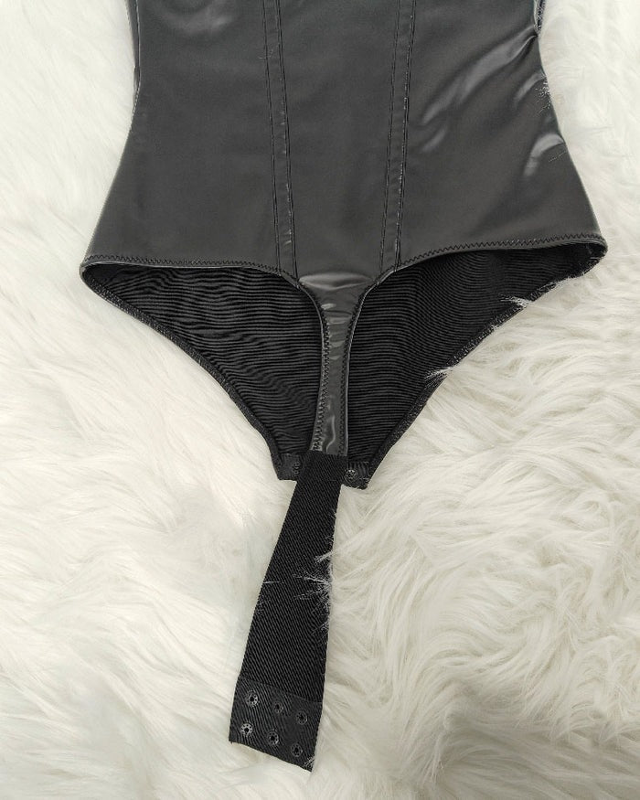 Shapshe® Shapewear Leather Lace Balconette Thong Sculpting Bodysuit