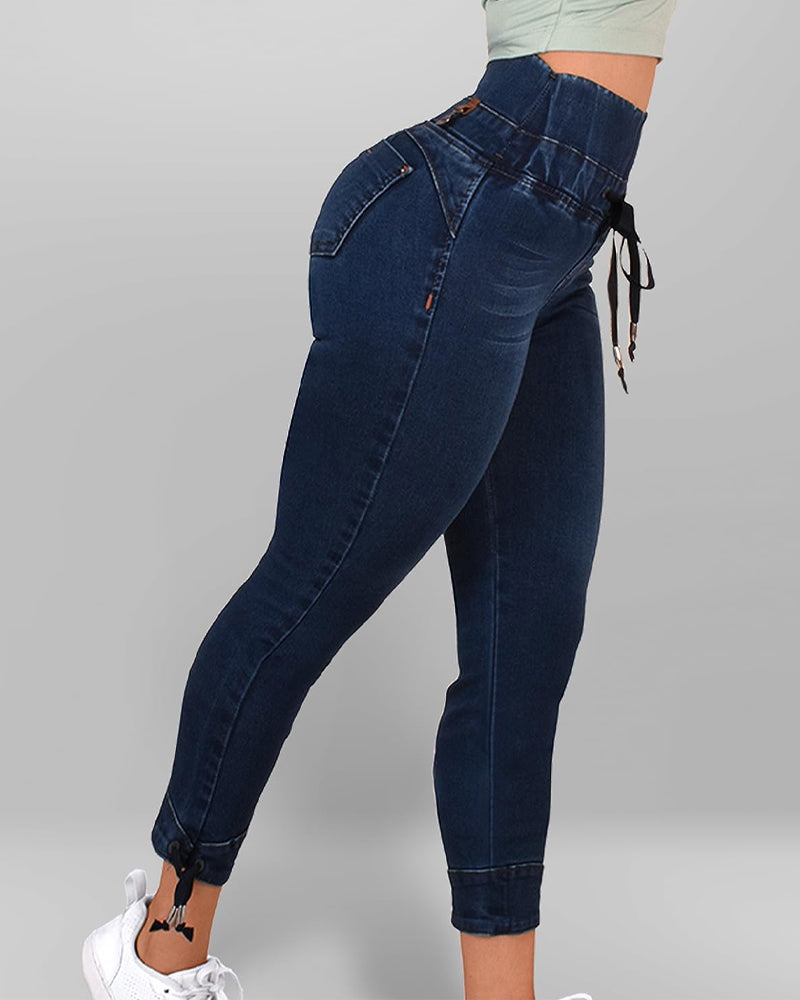 Colombian High Waisted Drawstring Butt Lifting Jeans for Women