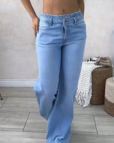 Mid-rise Washed Elastic Waistband Loose Jeans