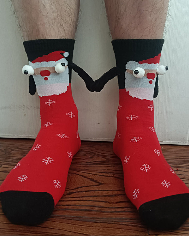 Christmas Pattern Cartoon Magnetic Hands Socks Couple Unisex Mid Tube Cotton Socks