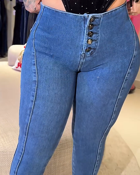 Single Breasted Paneled Stretch Hip-Lifting Jeans for Women (Pre-Sale)