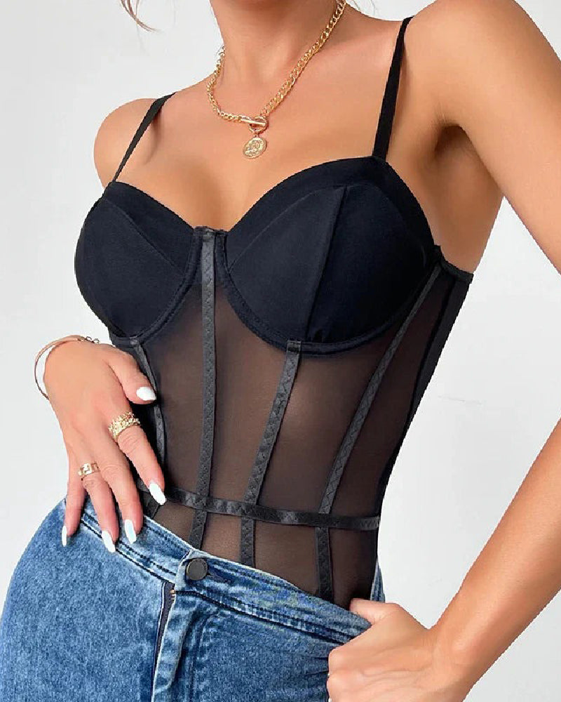 Sexy Sheer Mesh Push Up Bodysuit Slim Fit Thongs Corset Body Shaper