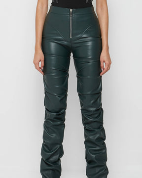 PU Leather Personalized Pleated Flared Pants