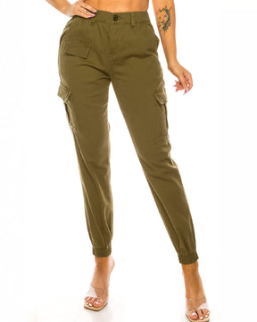 Women's High Waist Slim Fit Cargo Pants Casual Elastic Waistband Tapered Sweatpants