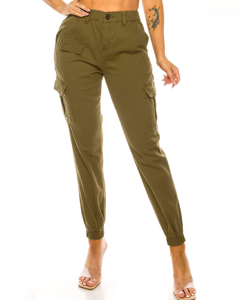 Pantalones cargo ajustados de cintura alta para mujer, pantalones deportivos cónicos con cintura elástica informal