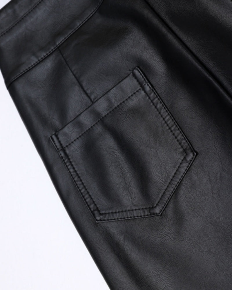 New High Waist Slim Fit Versatile Wide Leg Leather Pants for Women