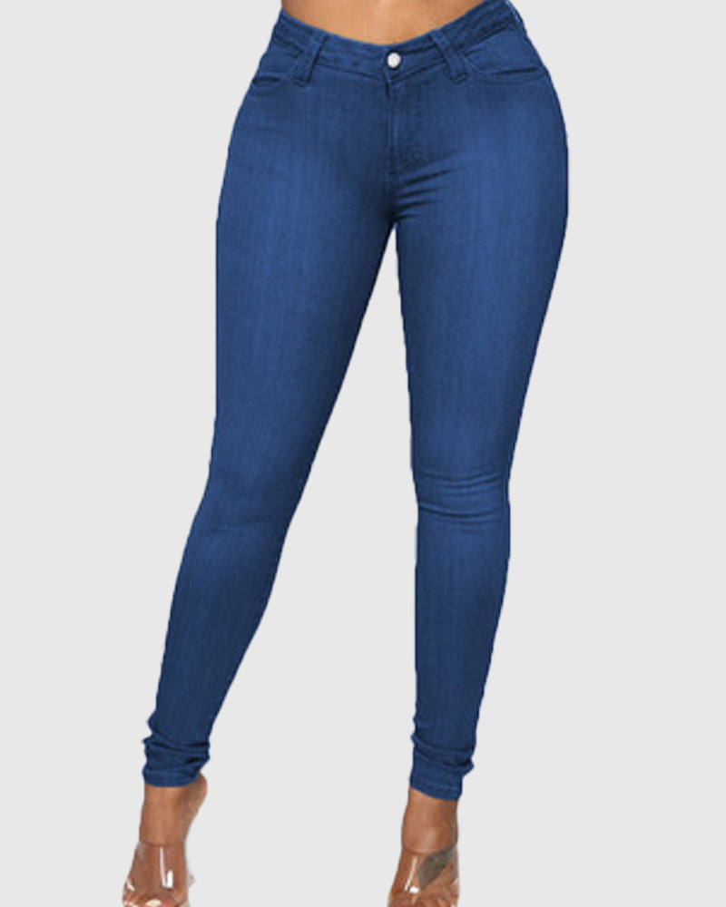 High-waisted Hip-hugging Oversized Elastic Skinny Washed Skinny Jeans