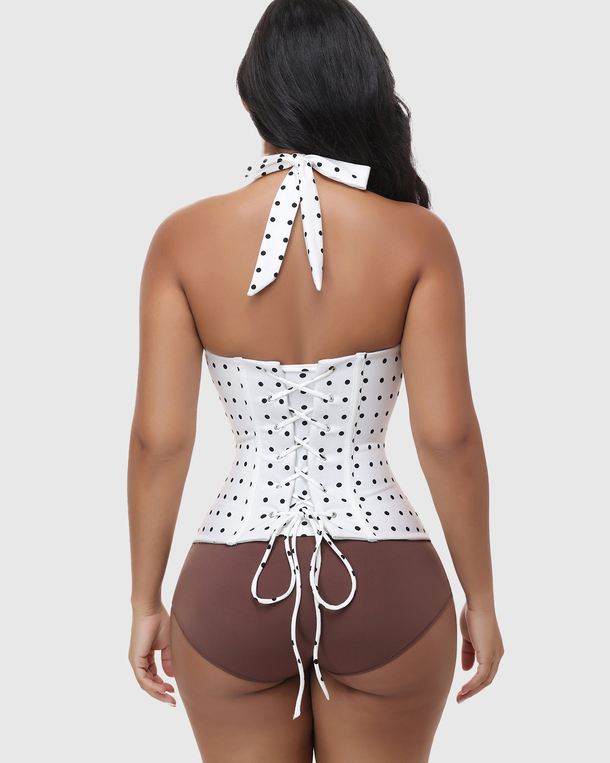 Polka Dot Halter Corset Top with Tied-up Back
