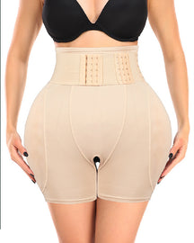 High Waist 9-row Adjustable Buckle Belt Shapewear Shorts With Sponge Pads