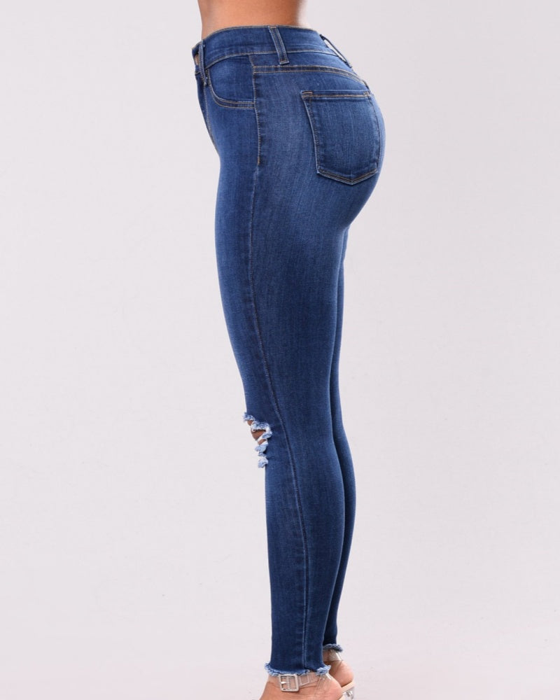 High Waisted Skinny Stretchy Soft Slim Fit Retro Distressed Jeans