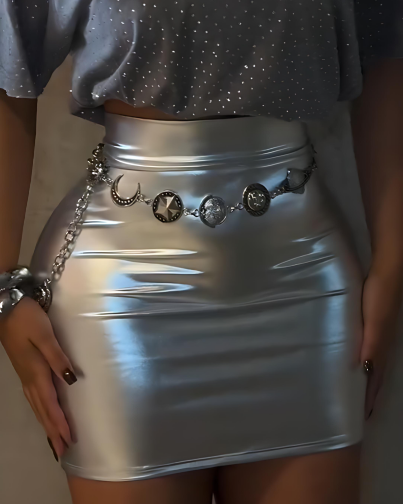 Sexy Slim Metallic Shiny Hip Wrapped Mini Skirt For Women (Pre-Sale)