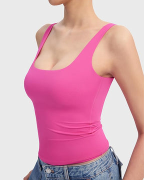 Camiseta sin mangas con cuello cuadrado para mujer, camisetas básicas sin mangas con doble forro