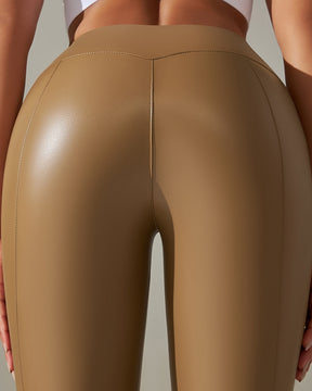 Spliced PU Leather Pants Stretch Tight High Waist Pants