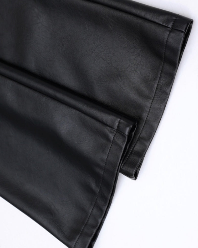 New High Waist Slim Fit Versatile Wide Leg Leather Pants for Women