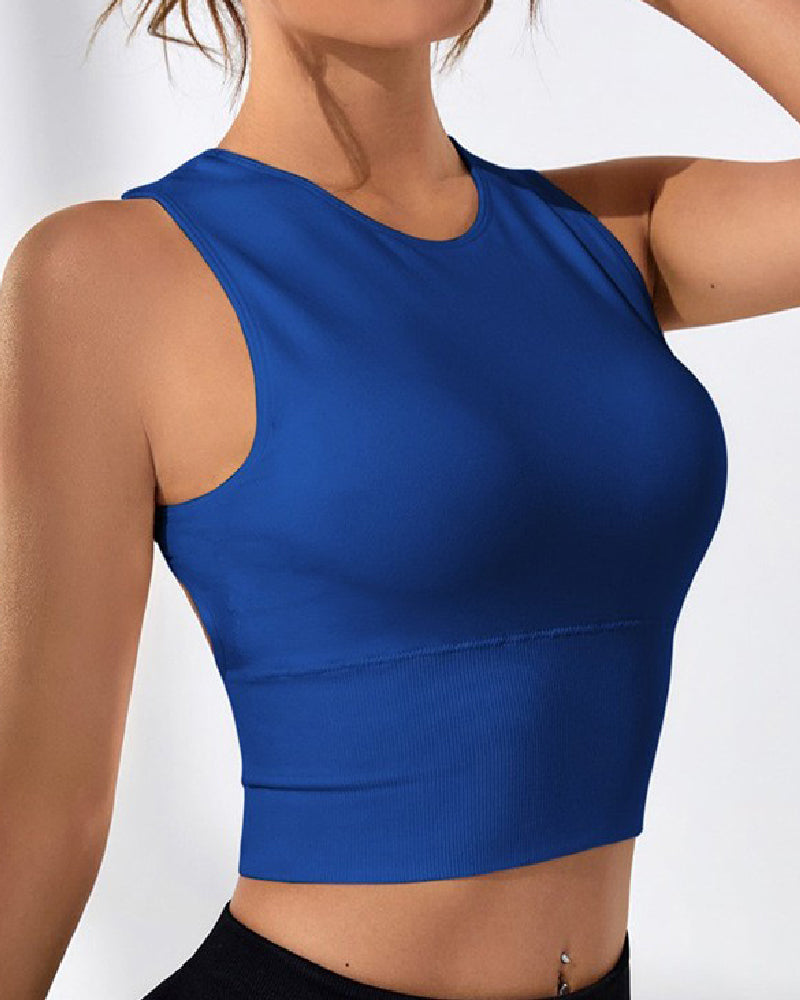 Women's Solid Open Back Ribbed Yoga Top Camisole Basic Elastic Sports Tank Top