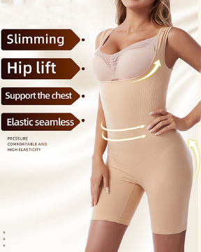 Seamless Open Bust Tummy Control Full Bodysuit Sleeveless Thigh Slimmer Shapewear