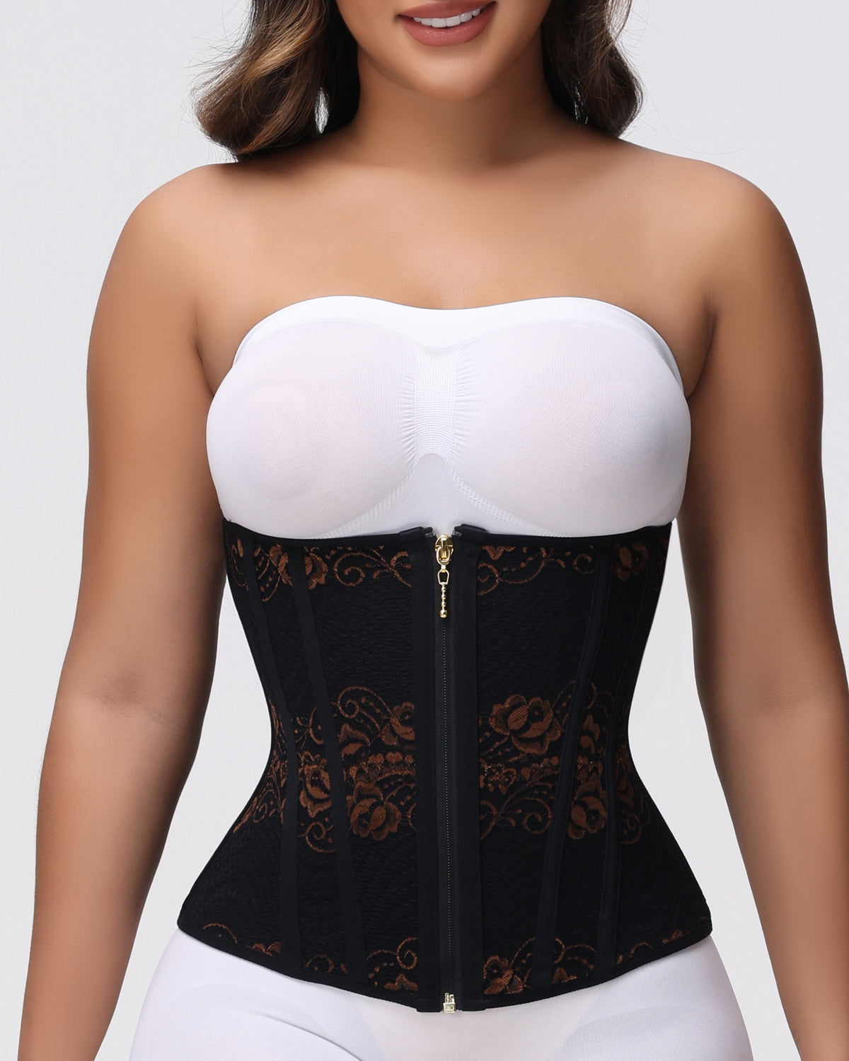 Shapshe® Jacquard Steel Bone Workout Waist Trainer Zipper Underbust Corset
