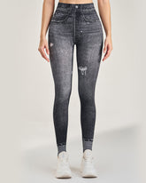 Peach Hip Denim Print Seamless Leggings for Women