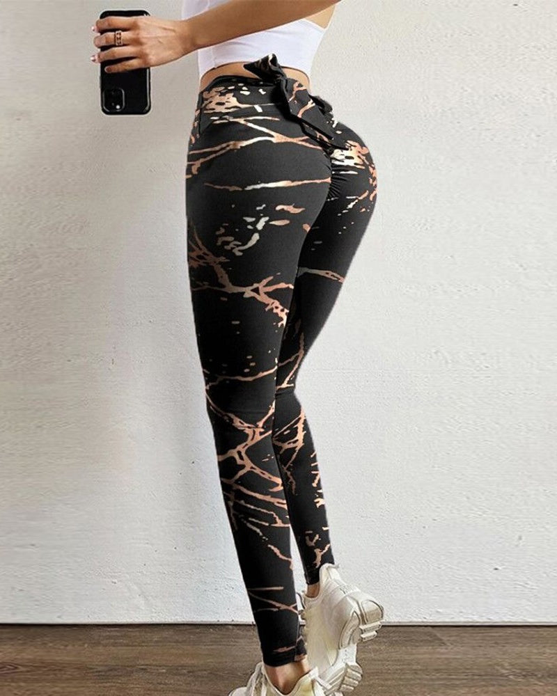 Butterfly Print Hip Lifting Yoga Leggings with Large Bow