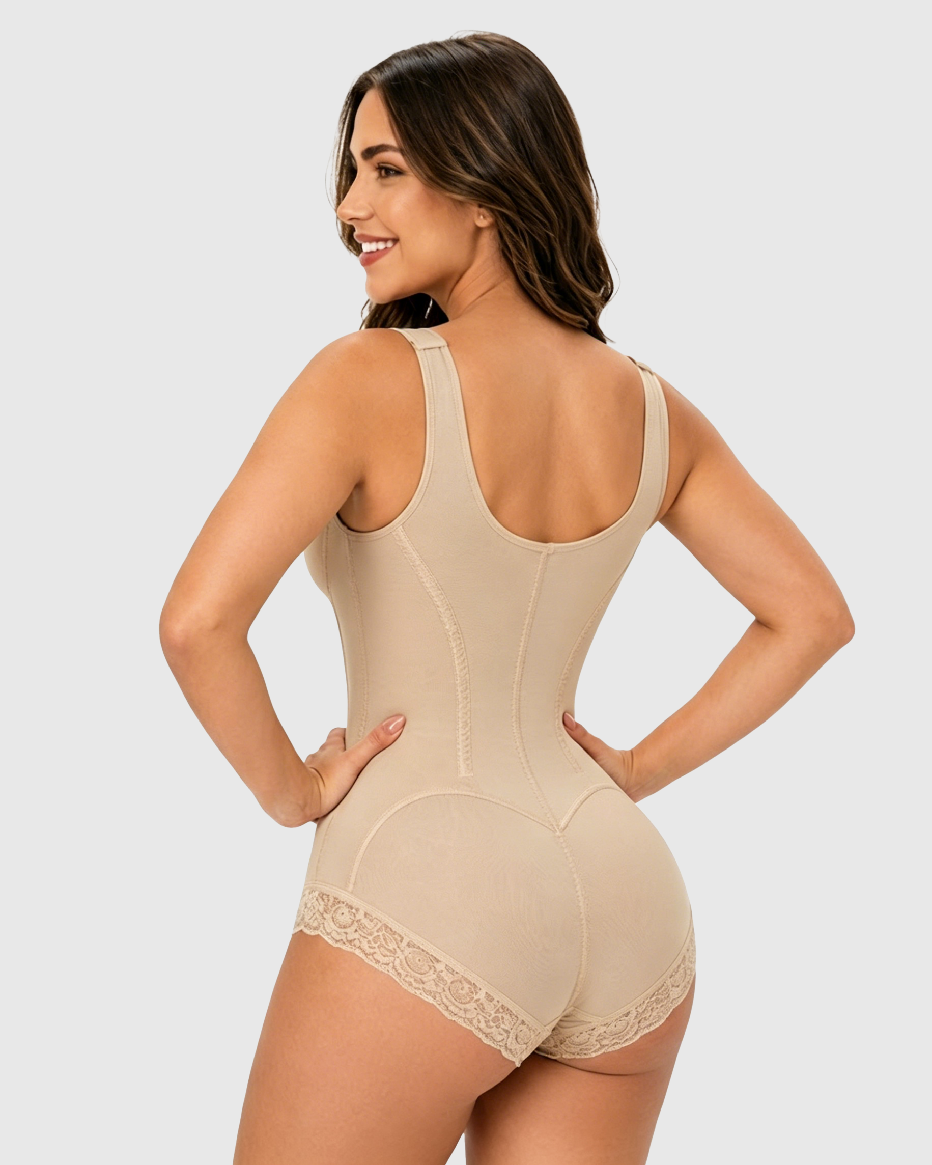 Adjustable Strap High Compression Tummy Control Zipper Bodysuit Shaper