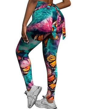 Butterfly Print Hip Lifting Yoga Leggings with Large Bow