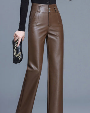 New High Waist Slim Fit Versatile Wide Leg Leather Pants for Women