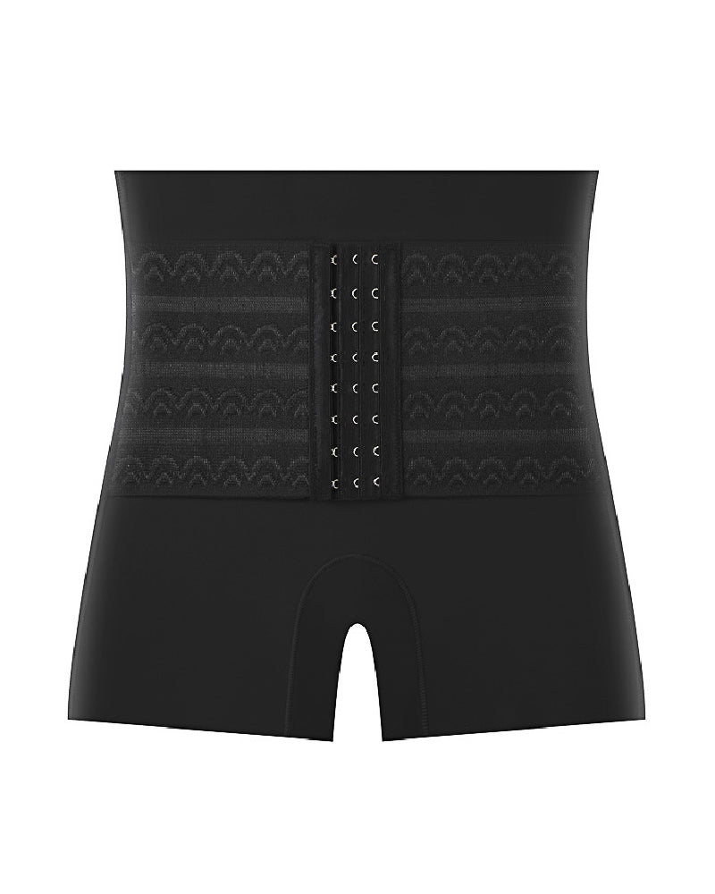 Mid-Rise Butt Lifter Double Layer Firm Tummy Control Body Shaper Shorts With Hooks Belt