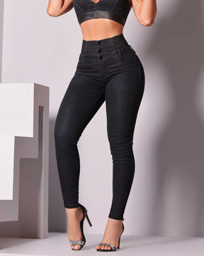 High-Waisted Back-Zip Skinny Jeans