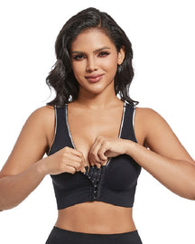 Women's Plus Size Front Buckle Solid Hollow Breathable Wireless Sports Bra