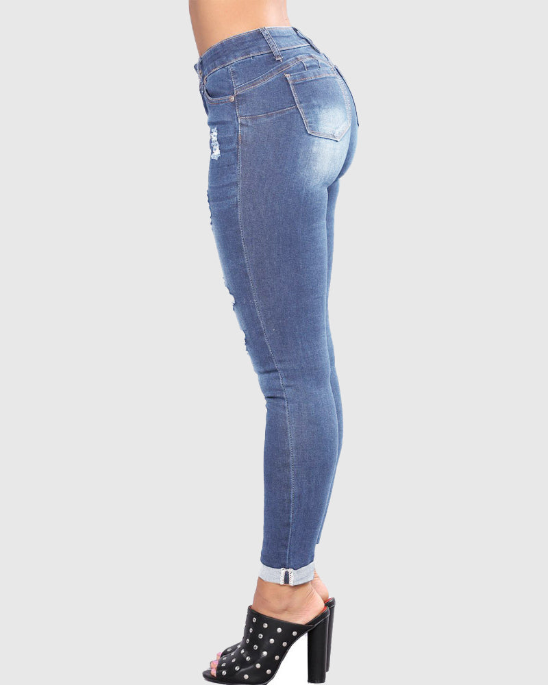 Women's Slim Fit Hip Lift Skinny Jeans With Holes