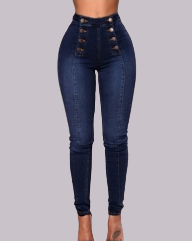 Trendy Double-breasted Multi-button Slim-fit Stretch Jeans