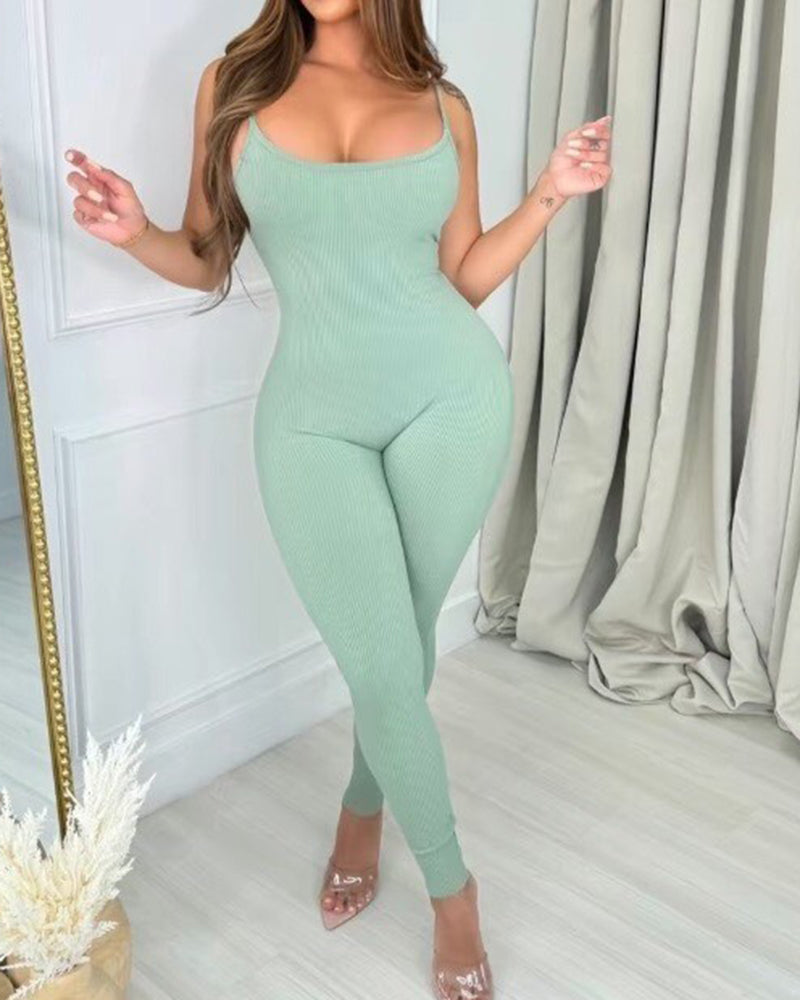 Sexy Low back Cami Ribbed Sculpting Jumpsuit