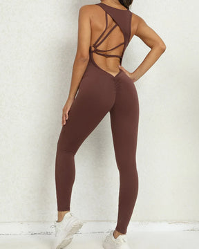 Women's Beautiful Back Sleeveless Elastic Tights Jumpsuit