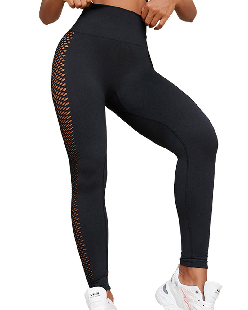 Pantalones de yoga de fitness absorbentes de sudor con levantamiento de glúteos elásticos sin costuras para mujer