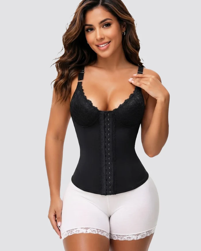Shapshe® Seamless Satin 18 Steel Bone Corset Vest Lace Cups Bustier Top