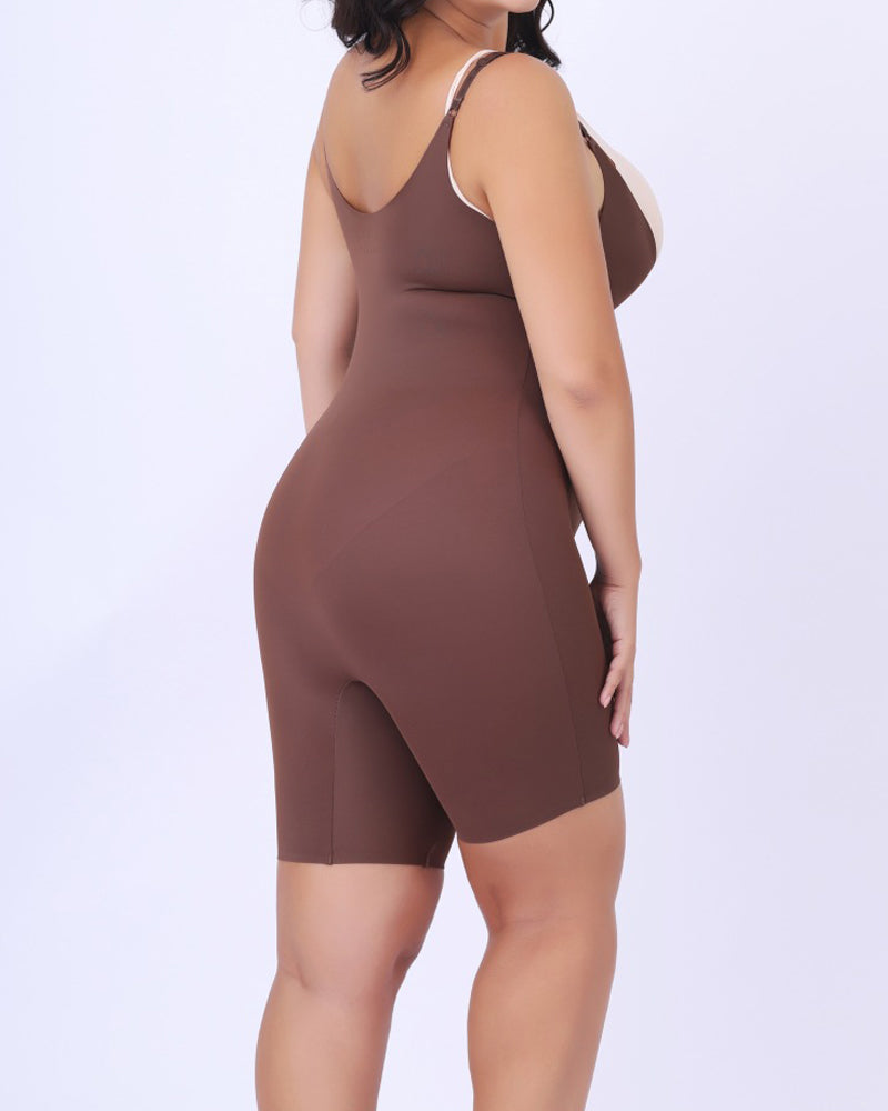 Women's Smoothing Tummy Control Bodysuit Open Bust Thigh Shapewear