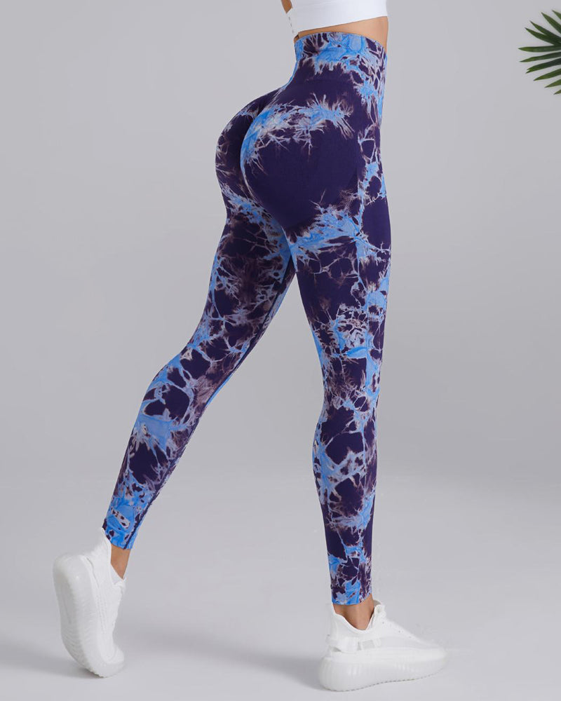 Seamless High Stretchy Tie Dye Scrunch Butt Lifting Wideband Waist Yoga Pants